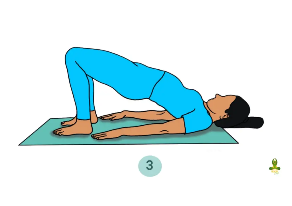 Third and final pose of Setu Bandha Sarvangasana or Bridge Pose - inner thighs yoga