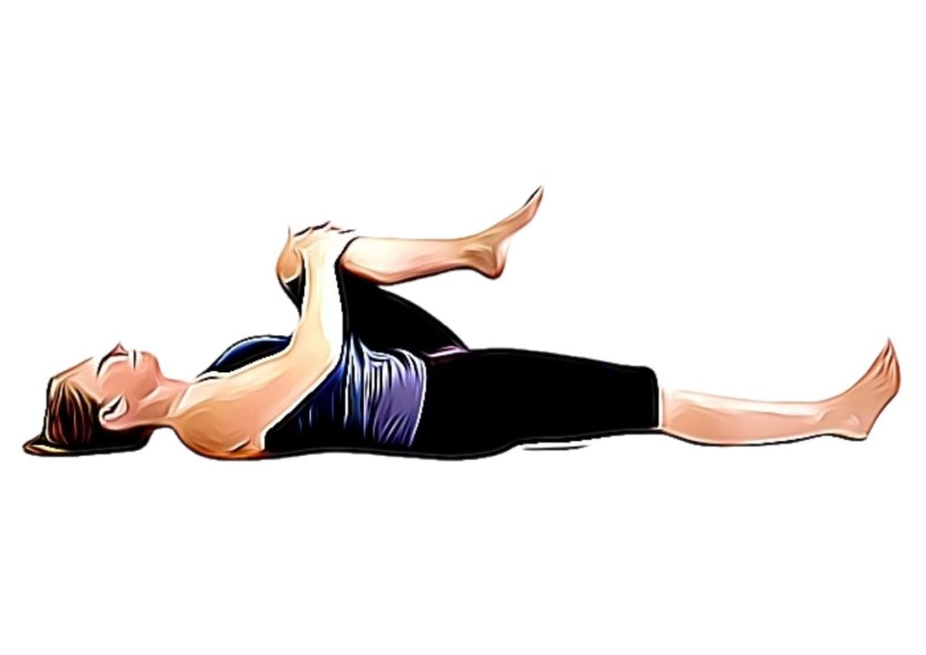 first pose of Wind-Relieving Pose or Pavanamuktasana